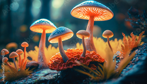 Photographie bioluminescent, psychedelic, mushrooms  - Generative AI