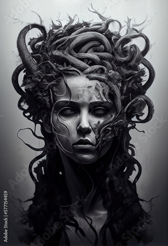 Medusa greek mithology Illustration with a grayscale © DaniloIbraim