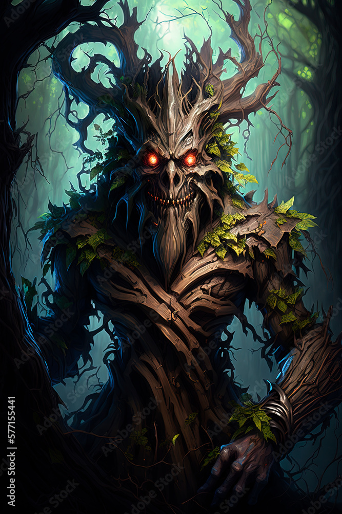 Fototapeta premium Treant monster, dark fantasy. Generative AI