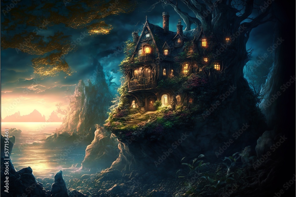 beautiful fantasy landscape with a dark atmosphere, special image