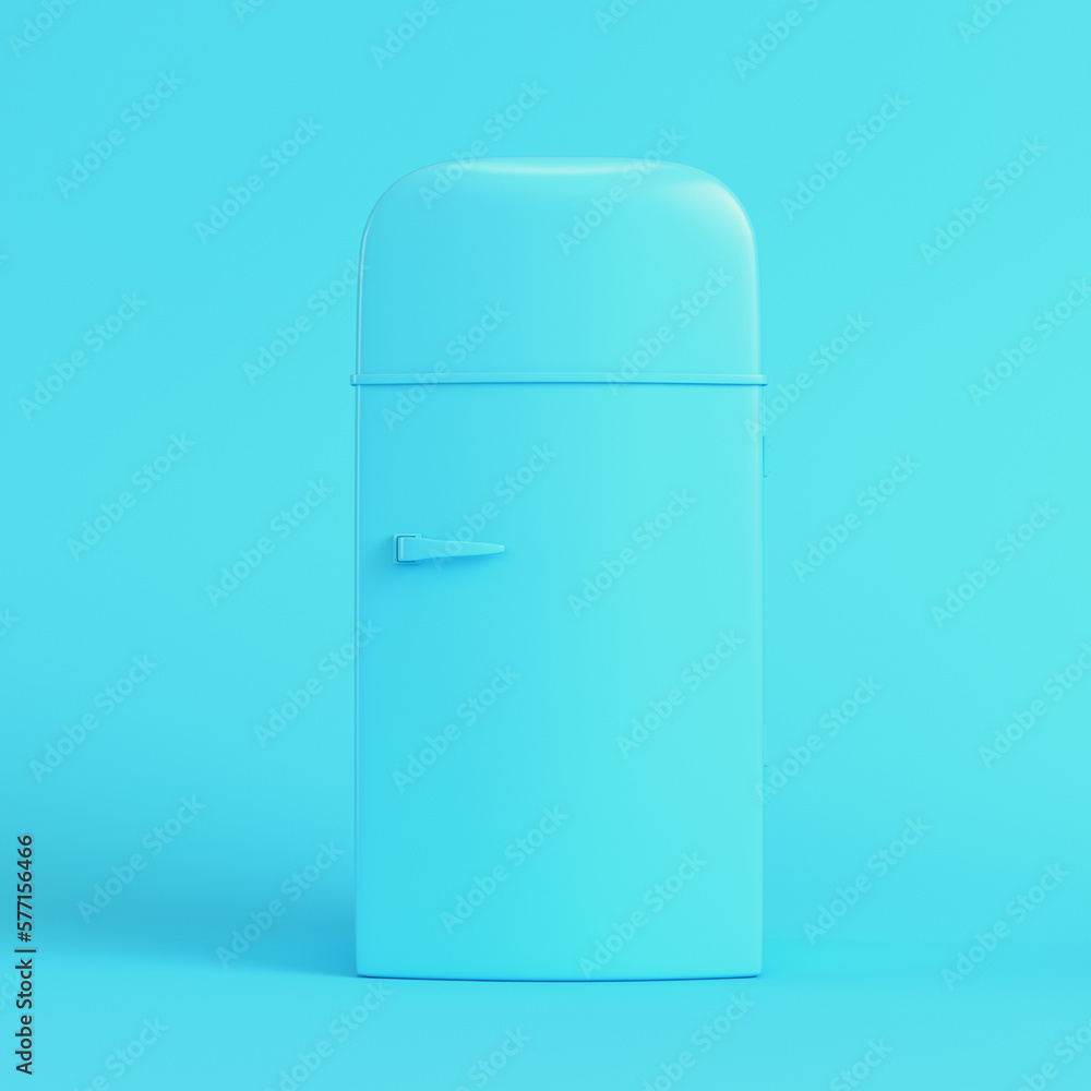 Old styled fridge on bright blue background in pastel colors Old styled fridge on bright blue background in pastel colors