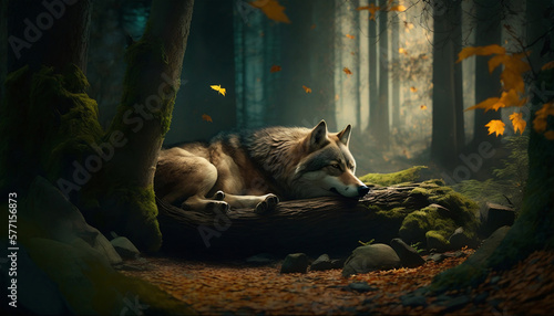 wolf in the woods, Generative AI © Smilego
