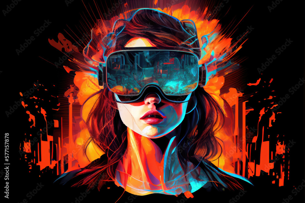 Generative AI illustration of futuristic cyberpunk young woman with ...