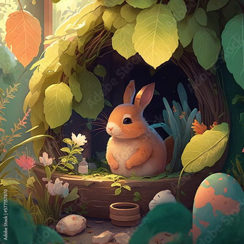 A fluffy rabbit in the forest Generative IA