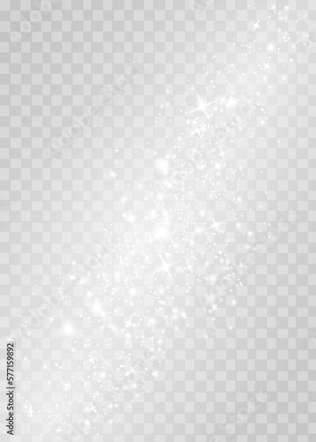 Abstract sparkling glitter texture. Shiny particle effect. Silver glittering space star dust trail of glittering particles on transparent background.
