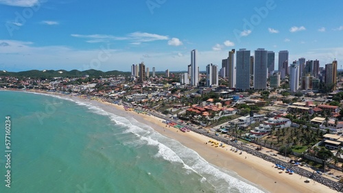 Wonderful aerial view of Ponta Negra beach in the heart of Natal city, Rio Grande do Norte, Brazil 
