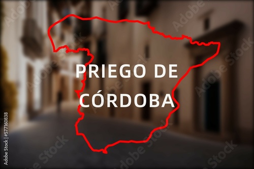 Priego de Córdoba: Der Name der spanischen Stadt Priego de Córdoba in der Region Andalusia vor einem Hintergrundbild photo