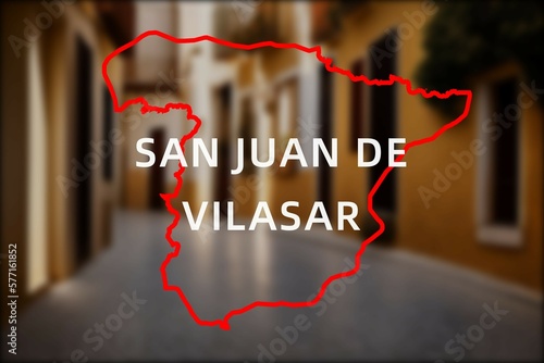 San Juan de Vilasar: Der Name der spanischen Stadt San Juan de Vilasar in der Region Catalonia vor einem Hintergrundbild photo