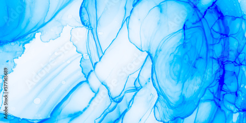 Marbling Ink. Aqua Acrylic Wash Background. Silver Marble Backgr