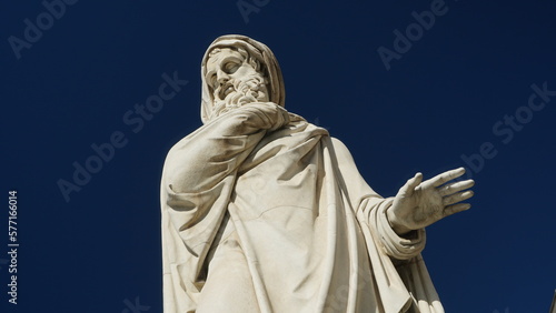 Marble statue of the bearded philosopher man, seen from below