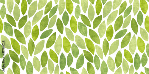 Green leaves seamless vector pattern. Watercolor tea leaf background, textured jungle print.