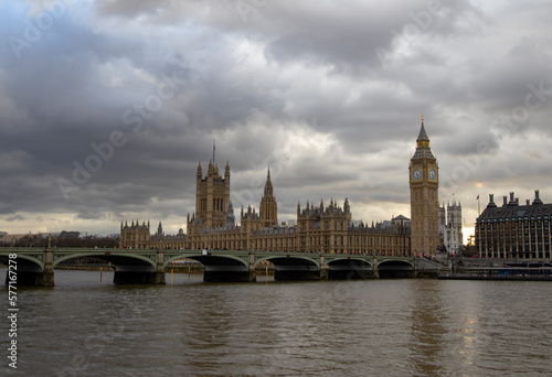 Grey skies over the Palace of Westminster in London, UK