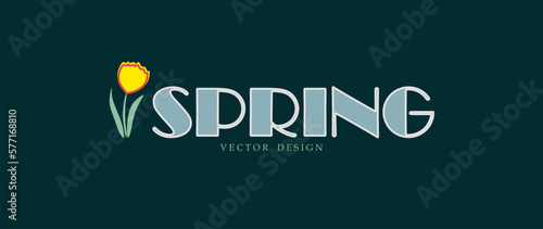 Vector illustration. Simple background  spring  flower  blue-green colors. Packaging design  brochure postcards  social networks