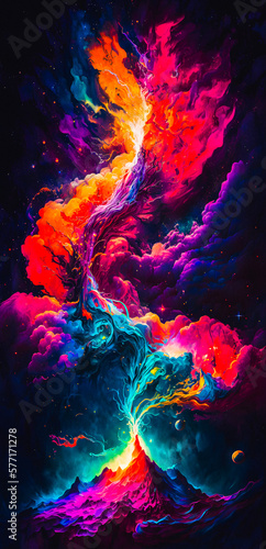 Vibrant colourful abstract galaxy universe portrait wallpaper - generative AI