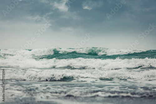 Powerful ocean waves breaking natural background. Huge storm with waves and spray