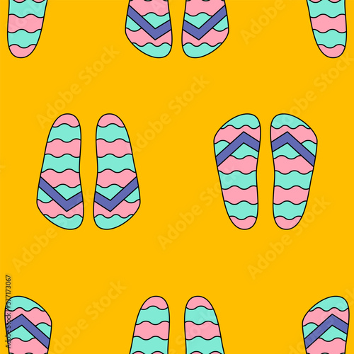 Trendy flip flops seamless pattern for summer sea vacation background summer shoes sandals beach footwear