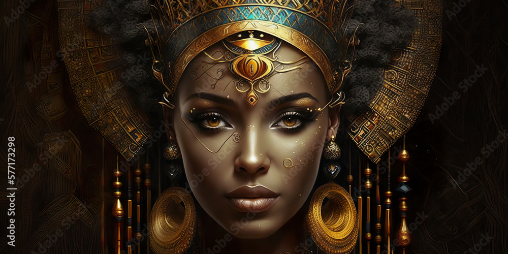 Ancient Egyptian Queen with Golden Staff and Headdress Generative AI ...