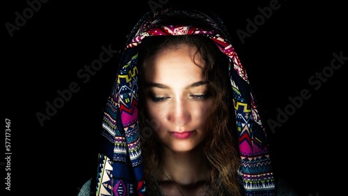 Middle Eastern Young Girl in Headscarf Pose