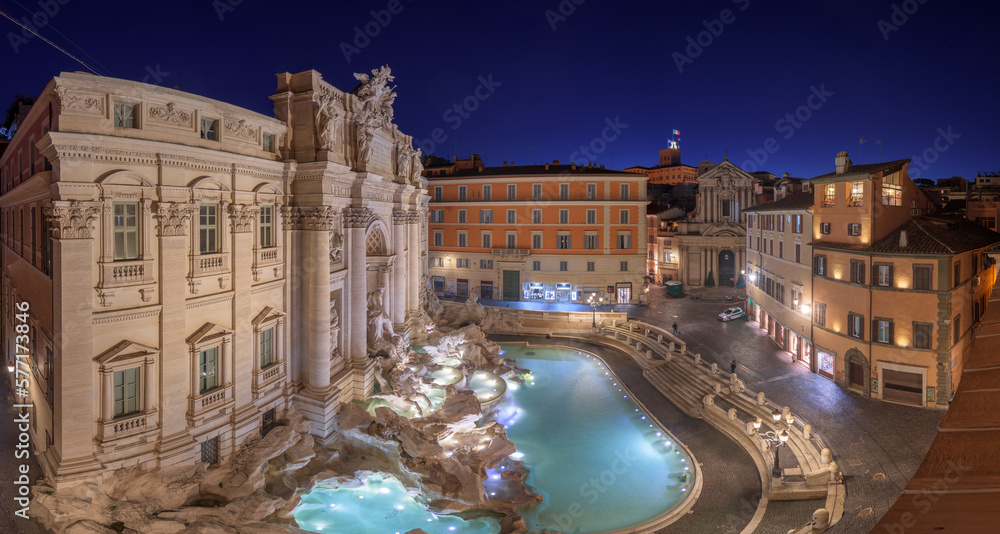Rome, Italy Overlooking Trevi Fountain at Twilight