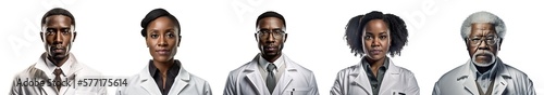 Set of isolated Afroamerican doctors, portrait front view - Fictional person, Generative AI