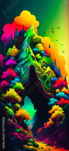 Abstract vibrant colorful hill structure portrait wallpaper - generative AI