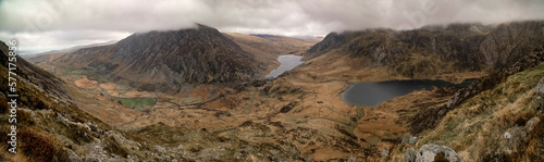 Snowdonia National Park - Wales, UK- Panoramic view of the Ogwen Valley 