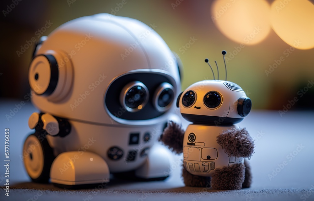 Baby Robot is sheltered by the mother. Concept of parents with children, presented as robots with artificial intelligence. Parenting humanisation of androids as a representation with generative AI Baby Robot is sheltered by the mother. Concept of parents with children, presented as robots with artificial intelligence. Parenting humanisation of androids as a representation with generative AI