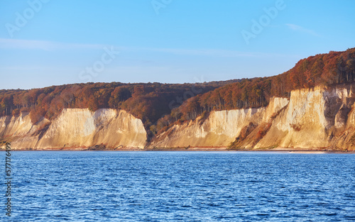 Chalk cliffs on Rügen Island (Rugia, Ruegen) at sunrise, Baltic Sea coast, Germany.