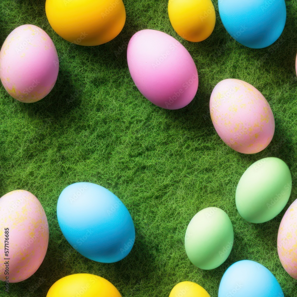 Easter eggs background in pale colors, generative ai