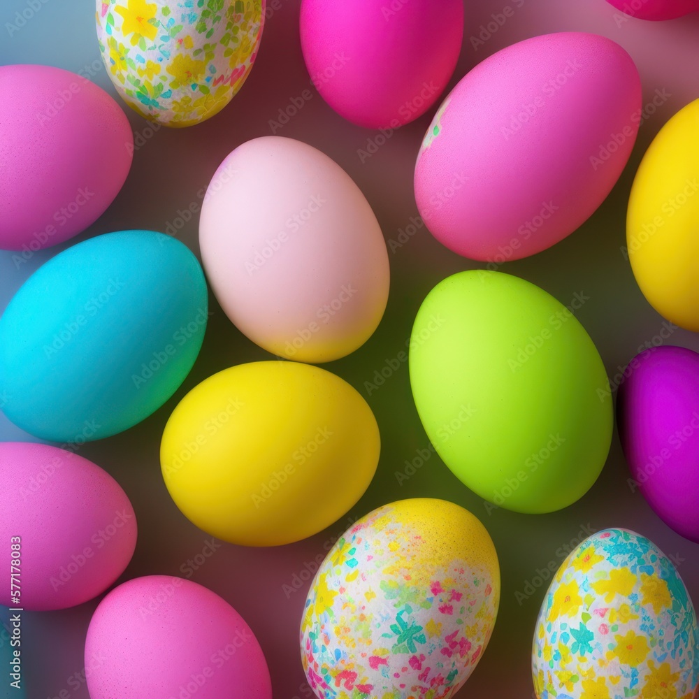 Easter eggs background in pale colors, generative ai Easter eggs background in pale colors, generative ai