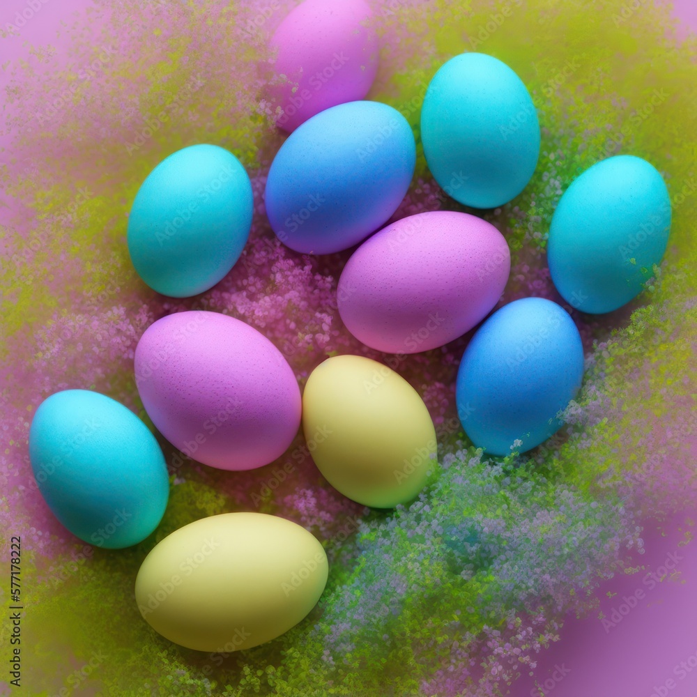 Easter eggs background in pale colors, generative ai