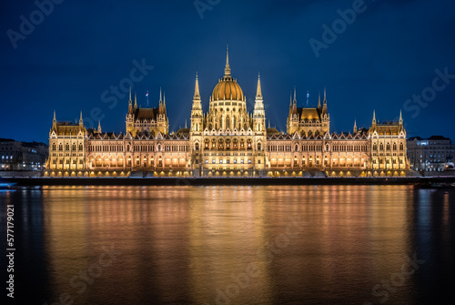 panorama di budapest al tramonto, con vista sul parlamento