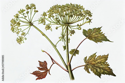 Angelica Botanical Illustration, Archangelica Medicinal Plant, Abstract Generative AI Illustration photo
