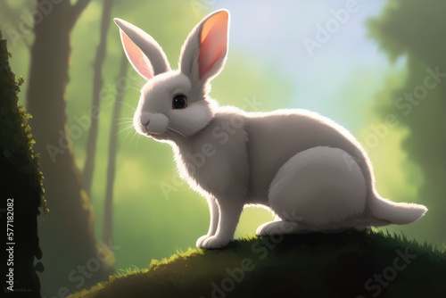 Colorful magic rabbit, cartoon style painting. Generative ai art illustration © Aleksandr