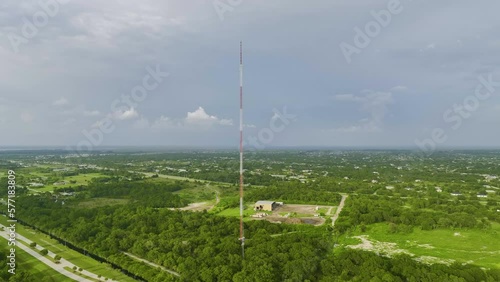 Tall telecommunication radio cell tower with wireless communication 5g antennas for network signal transmission