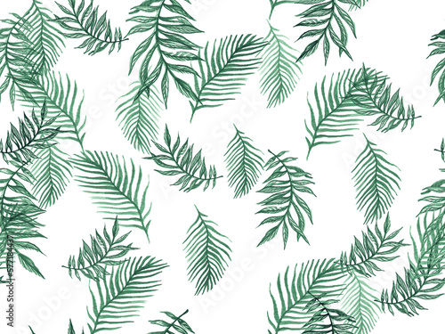 Fototapeta Naklejka Na Ścianę i Meble -  Brazilian Leaves. Sage Banana Leaf Seamless. Mint Palm Leave Background. Leave Wind. Seafoam Leaf Wallpaper Jungle. Retro Hawaiian Print. Philodendron Leaf.
