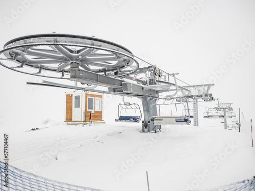 Chairlift in a foggy day