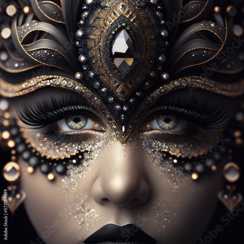 Eye with Super Black Gold Makeup, Beautiful Luxury Woman Eye, Vantablack Makeup, Generative AI Illustration