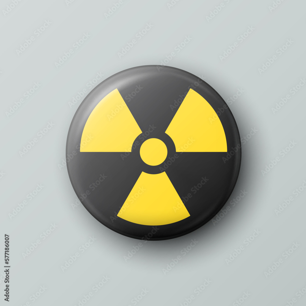 Vector 3d Realistic Round Yellow and Black Warning, Danger Nuclear Symbol Isolated. Radioactive Warning Sign, Pin Badge, Button. Design Template. Front, Top View Vector 3d Realistic Round Yellow and Black Warning, Danger Nuclear Symbol Isolated. Radioactive Warning Sign, Pin Badge, Button. Design Template. Front, Top View