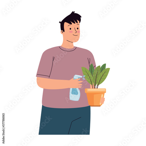 ecologist with houseplant watering