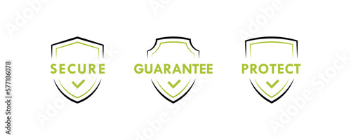Shield line badges with secure, guarantee and protect text expression. Emblems template for protection, security and guaranteed. Vector illustration