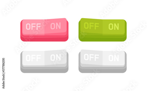 Turn on or off button set. Realistic toggle switch on or off. Switch for control electric light. Vector illustration