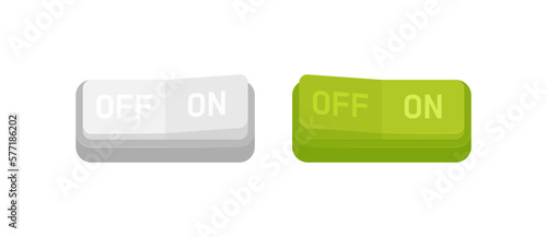 Turn on or off button set. Realistic toggle switch on or off. Switch for control electric light. Vector illustration