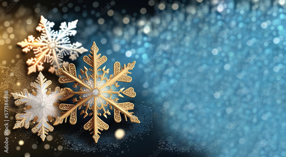 Christmas snowflake background. Close-up. Banner. Copy space. AI generated Christmas snowflake background. Close-up. Banner. Copy space. AI generated