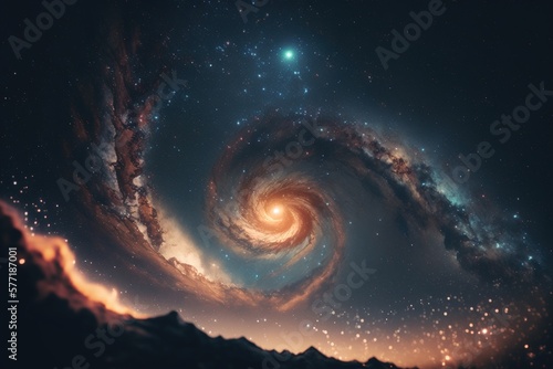 Beautiful panorama of the milky way.astrology day. starry sky.galaxy, ai generation