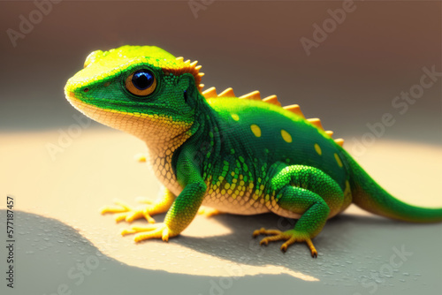 Large lizard. Colorful magic Iguana  cartoon style painting. Generative ai art illustration