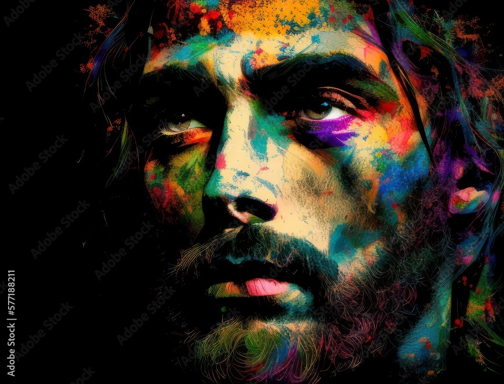 Colorful Jesus with vibrant colors Generative AI Art Illustration