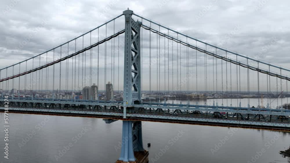 Amazing Ben Franklin Bridge over Delaware River in Philadelphia - drone photography Amazing Ben Franklin Bridge over Delaware River in Philadelphia - drone photography