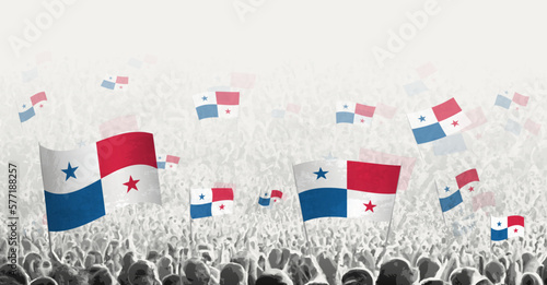 Abstract crowd with flag of Panama. Peoples protest, revolution, strike and demonstration with flag of Panama.