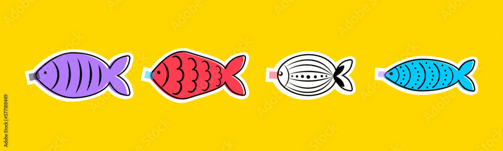 Stickers for French April Fool's Day. Poisson d'avril. . Vector illustration - obrazy, fototapety, plakaty 